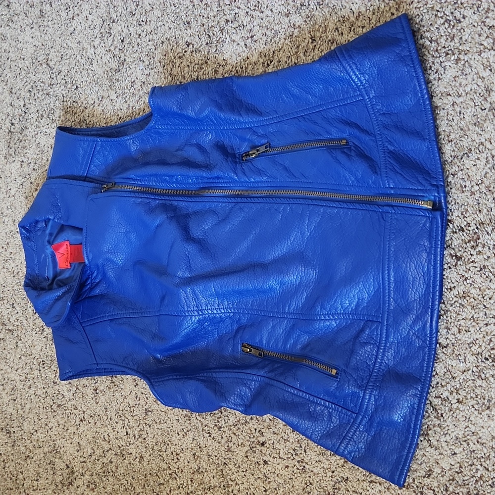 Blue fuax leather vest